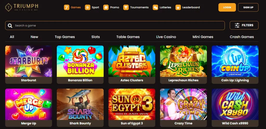 Triumph Casino top games.