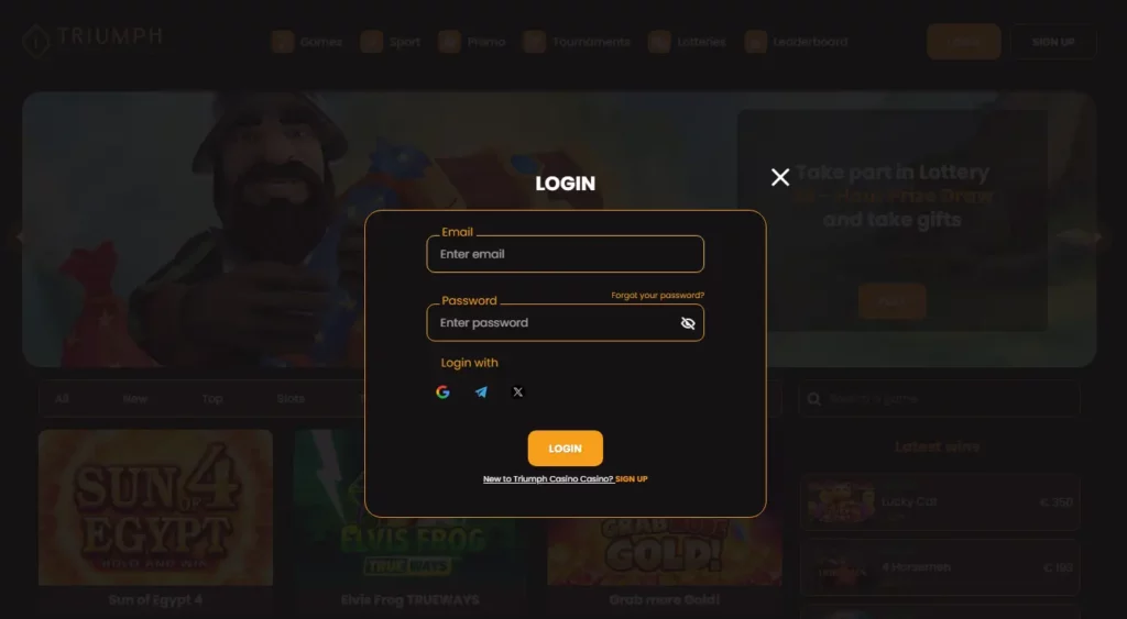 Triumph Casino login process.